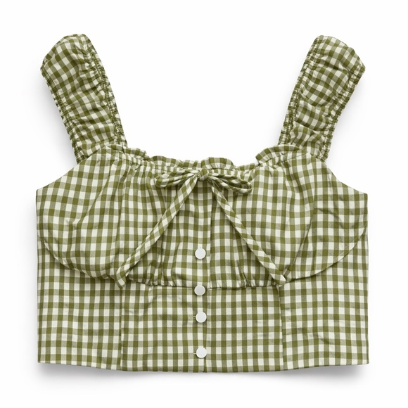 Tullea Gingham Women's Gingham Crop Tank Top Size Small NWT - Picture 2 of 7